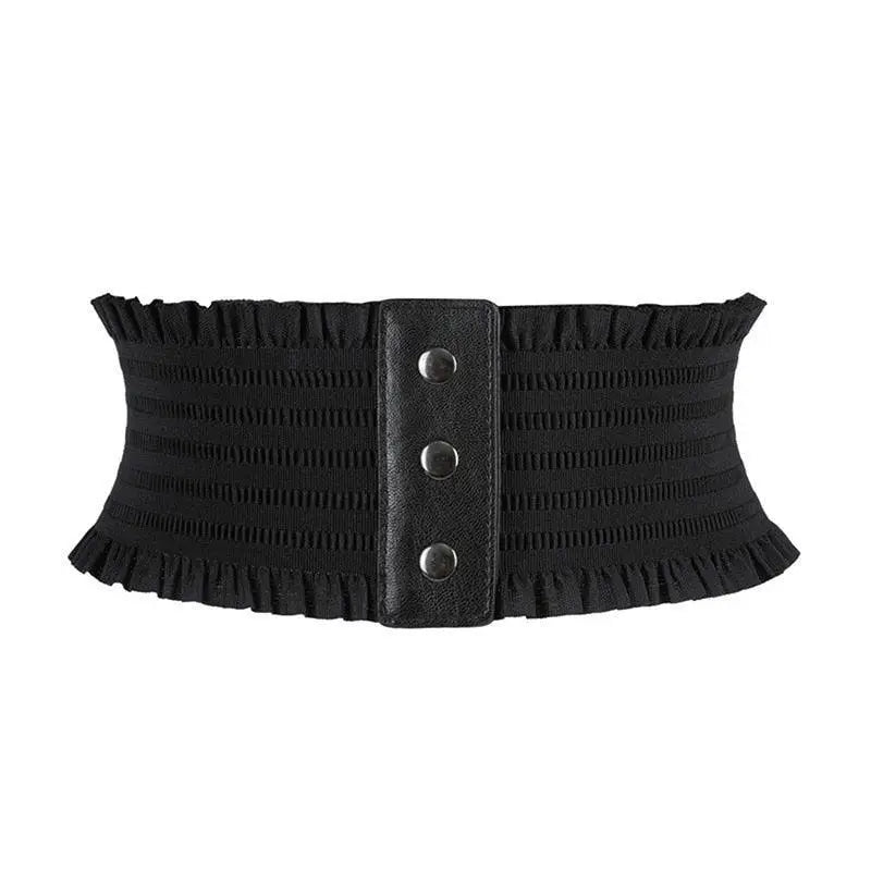 Black elastic corset belt featured on White Elastic Waist Belt with Buttons and Black Corset Belts