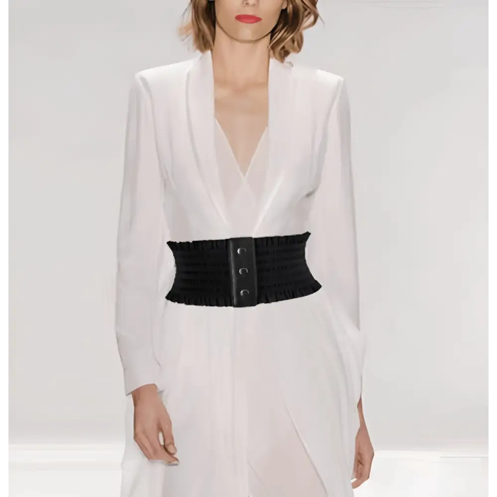 Black Ruffled Corset Belt featured in White Elastic Waist Belt with Buttons and Corsets