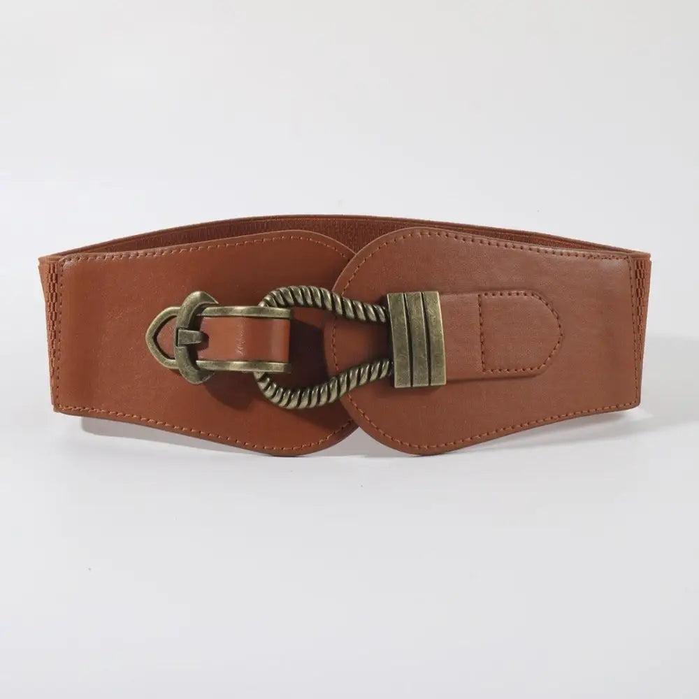 Brown elastic waist belt with metal clasp from Brown and Black Elastic and Leather Waist Belts