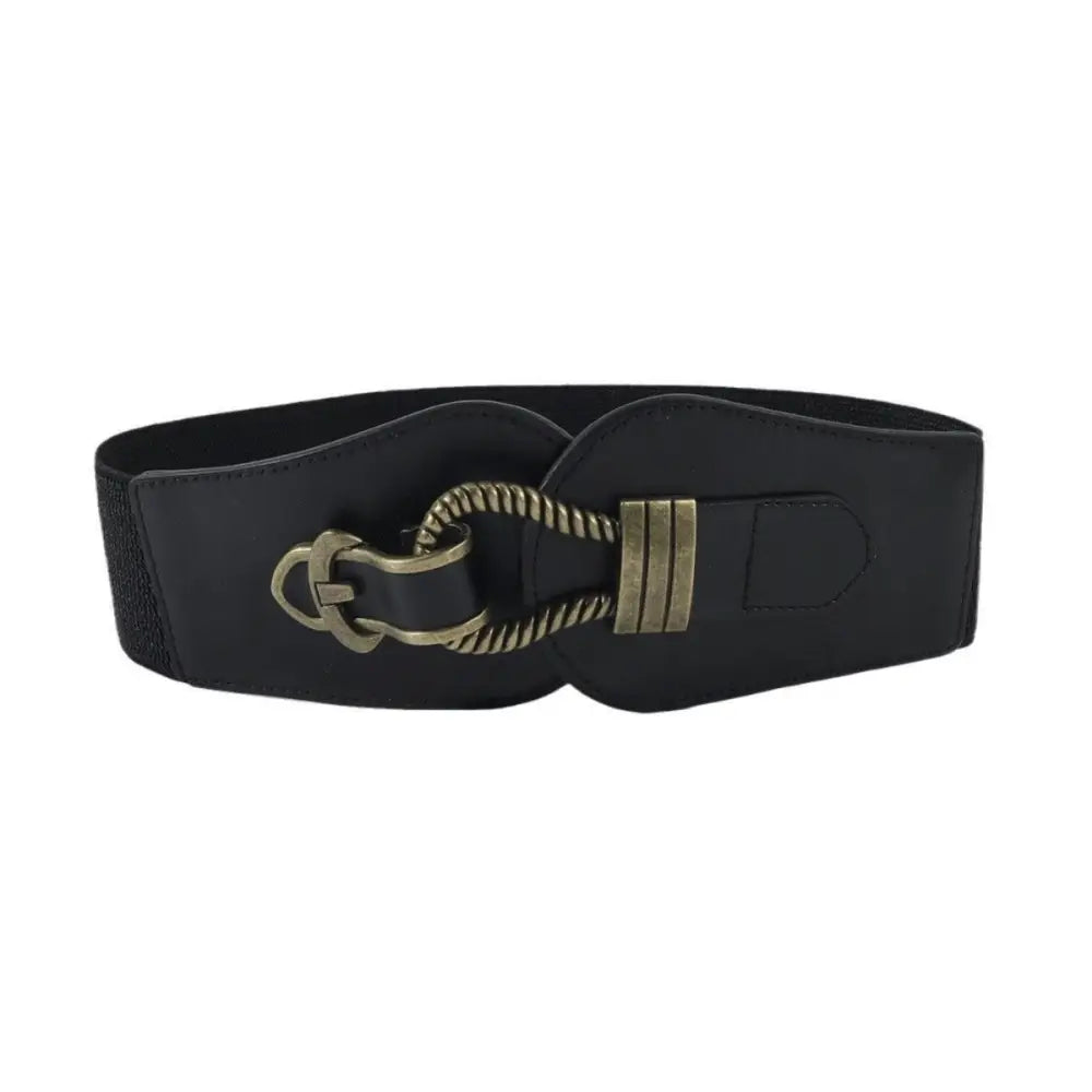 Black elastic belt with antique gold buckle from Brown and Black Elastic and Leather Waist Belts collection