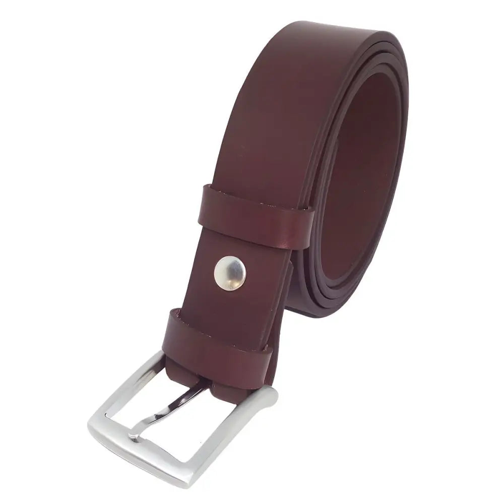 Maroon vegetable tanned leather belt with silver buckle offers exceptional style