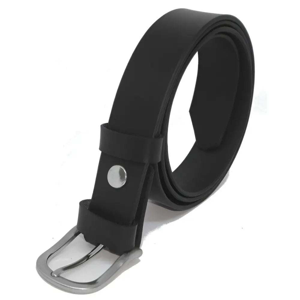 Full-grain leather belt with silver buckle in black for sophisticated style
