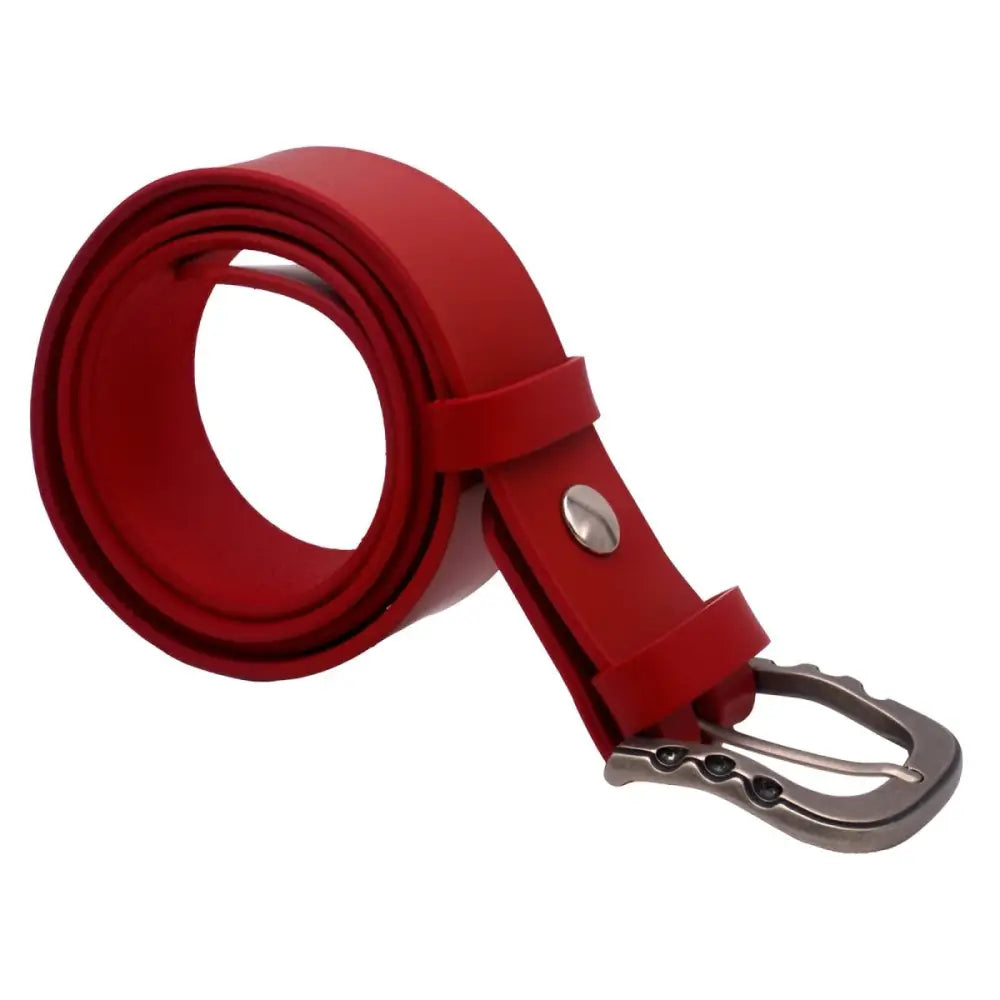 Red Théo Leather Belt with Metal Buckle for Men and Women