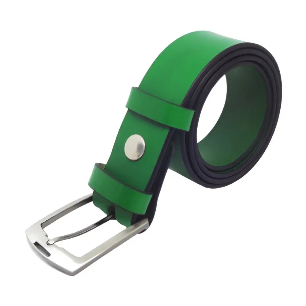 Green leather belt with silver buckle shown in Pink Leather Belt with Silver Buckle product image