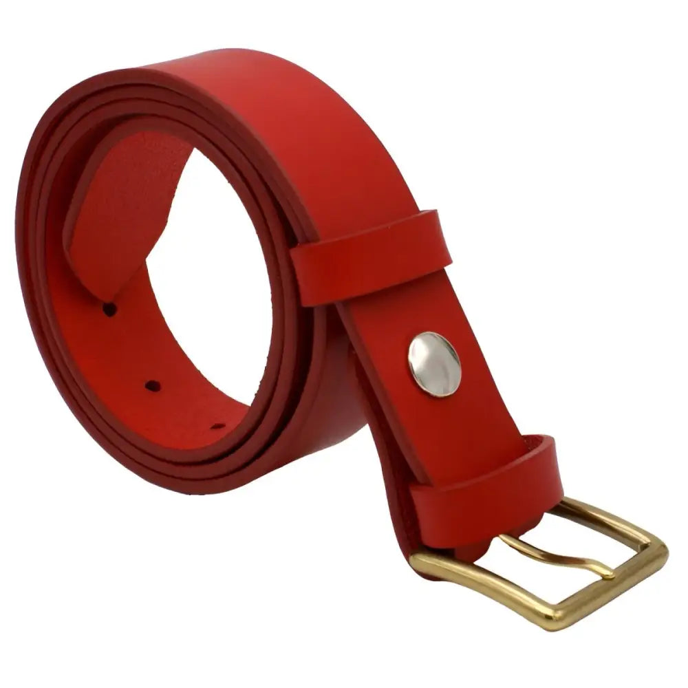 Red full-grain leather belt with a gold buckle from the Full-Grain Leather Belts collection