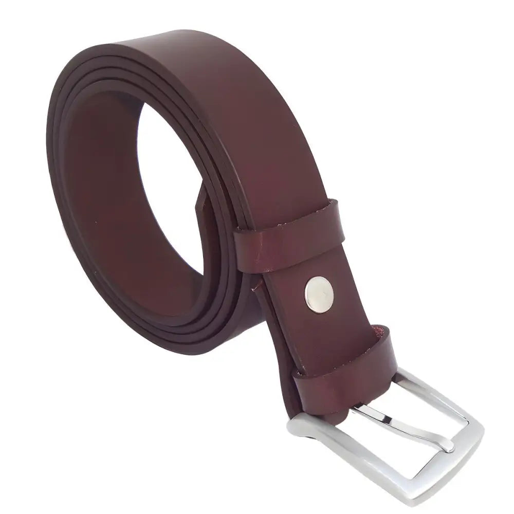 Maroon vegetable tanned leather belt with silver buckle offers exceptional style and craftsmanship