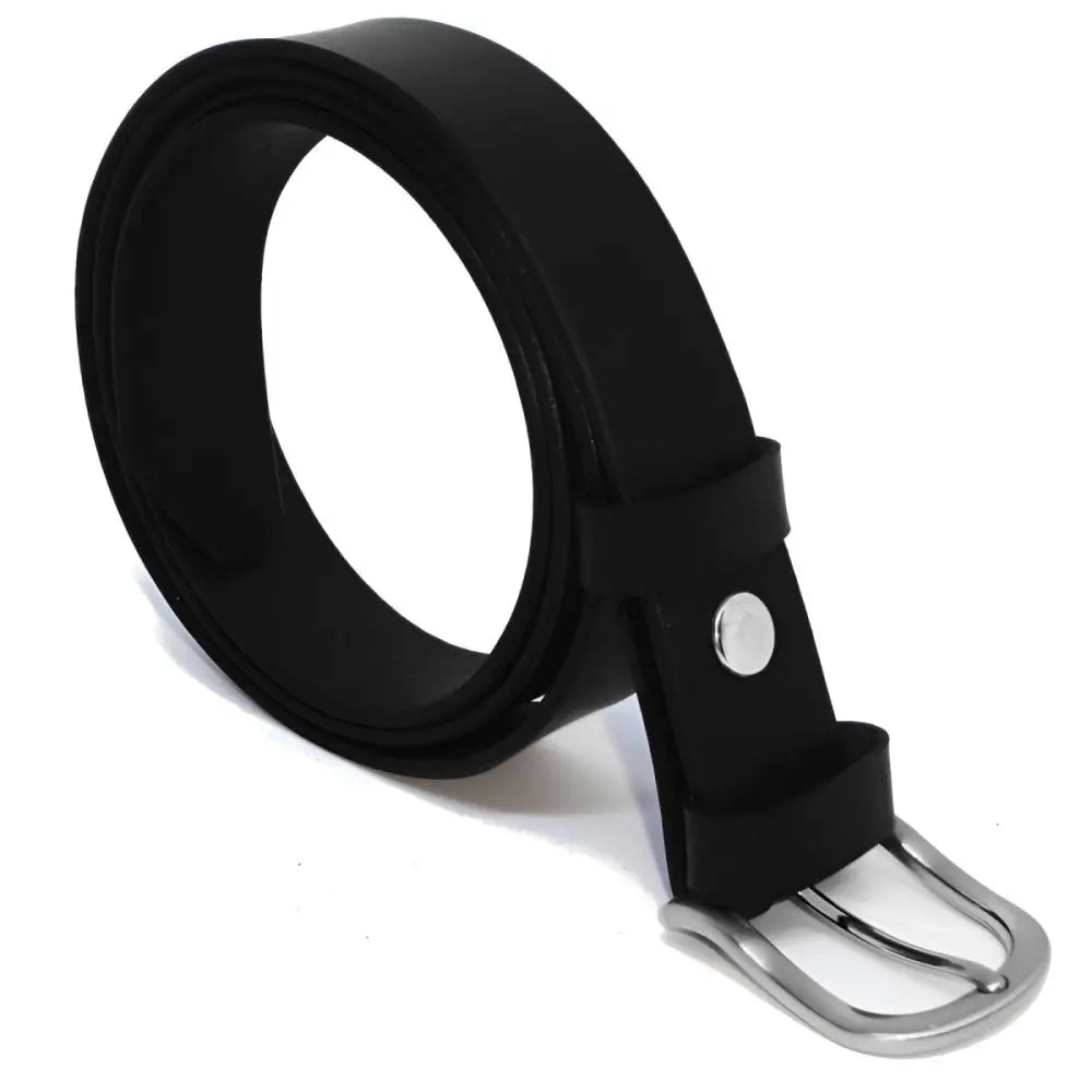 Full-grain leather belt with silver buckle in black for a sophisticated look