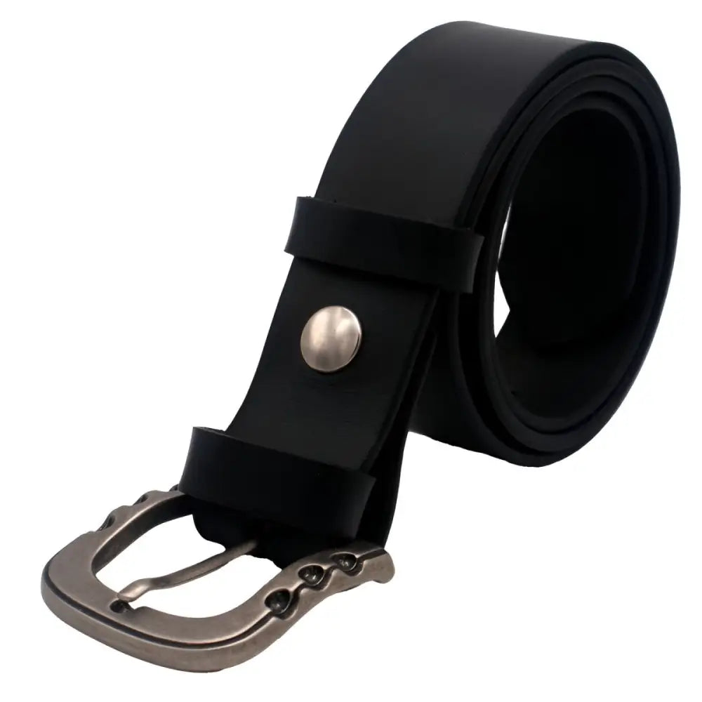 Théo Leather Belt with Metal Buckle featuring black leather design for men and women