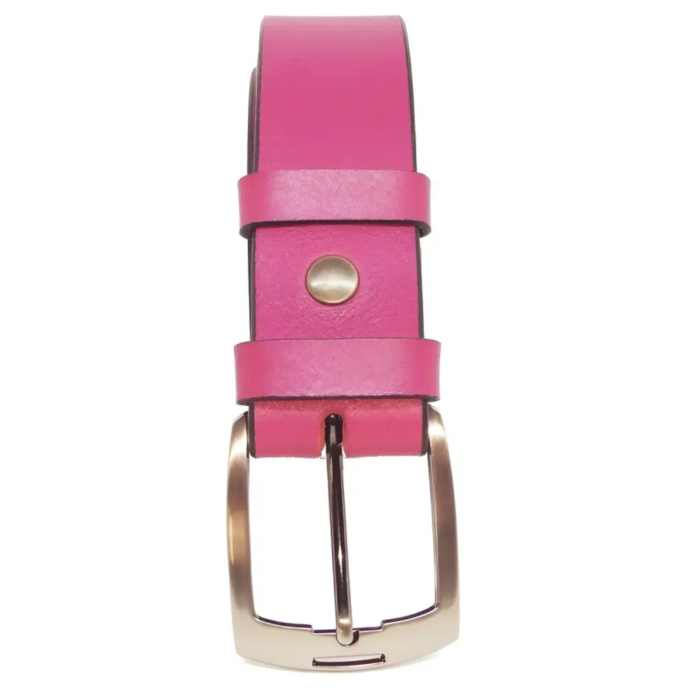 Pink leather belt with a silver buckle displayed in the product Pink Leather Belt with Silver Buckle