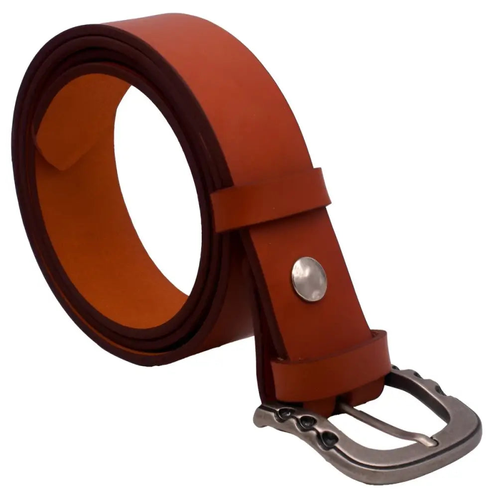 Théo Leather Belt with Metal Buckle for Men and Women, rolled brown leather belt