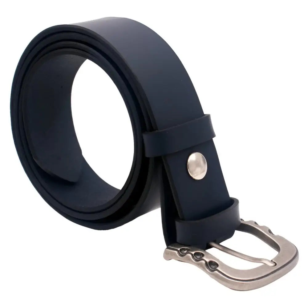 Navy leather belt with silver buckle from Théo Leather Belt collection for men and women