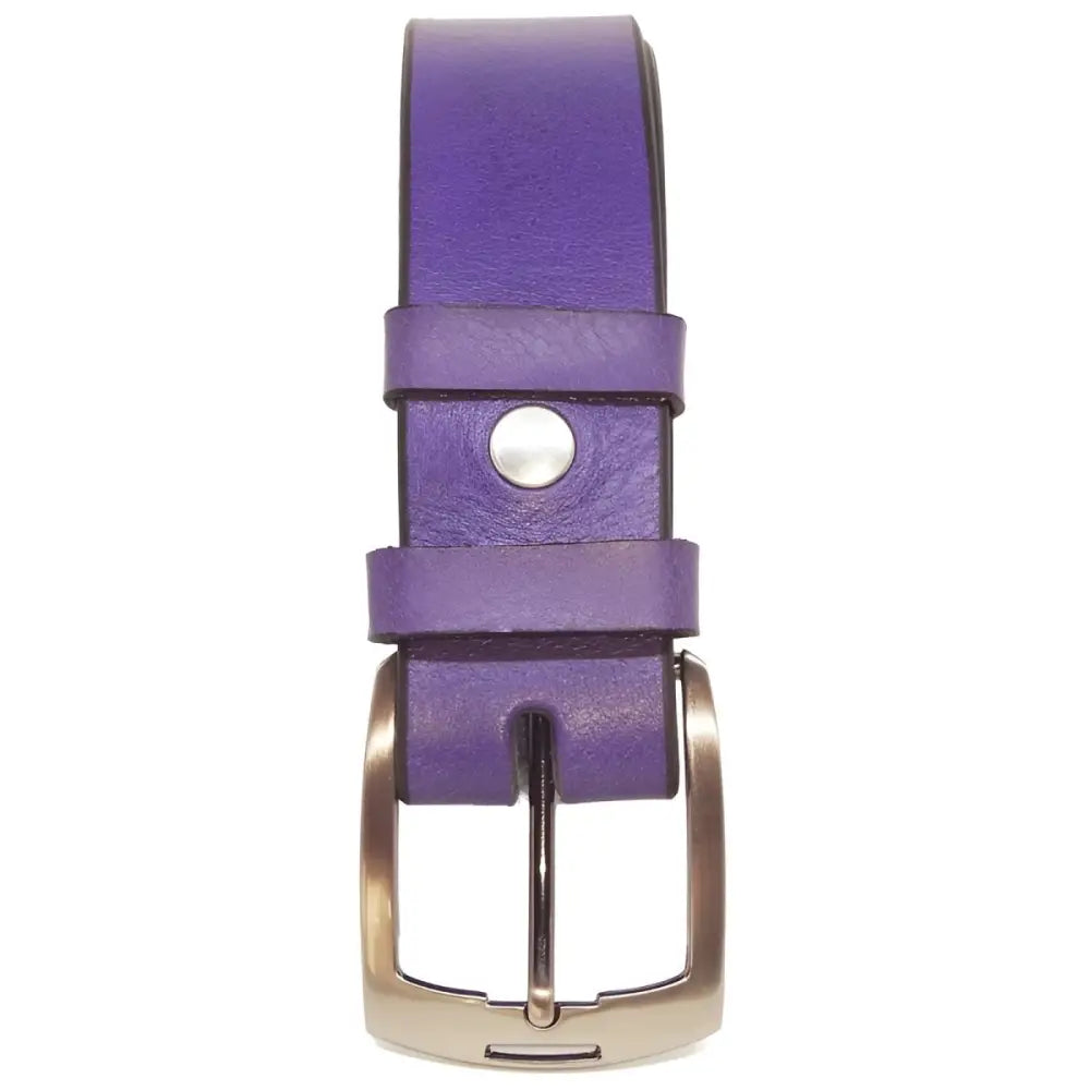 Purple leather belt with silver buckle displayed in Pink Leather Belt with Silver Buckle product image