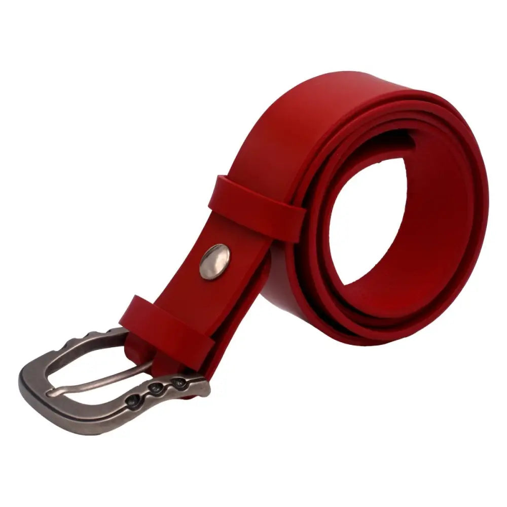 Red Théo Leather Belt with Metal Buckle for Men and Women, high-quality leather belt