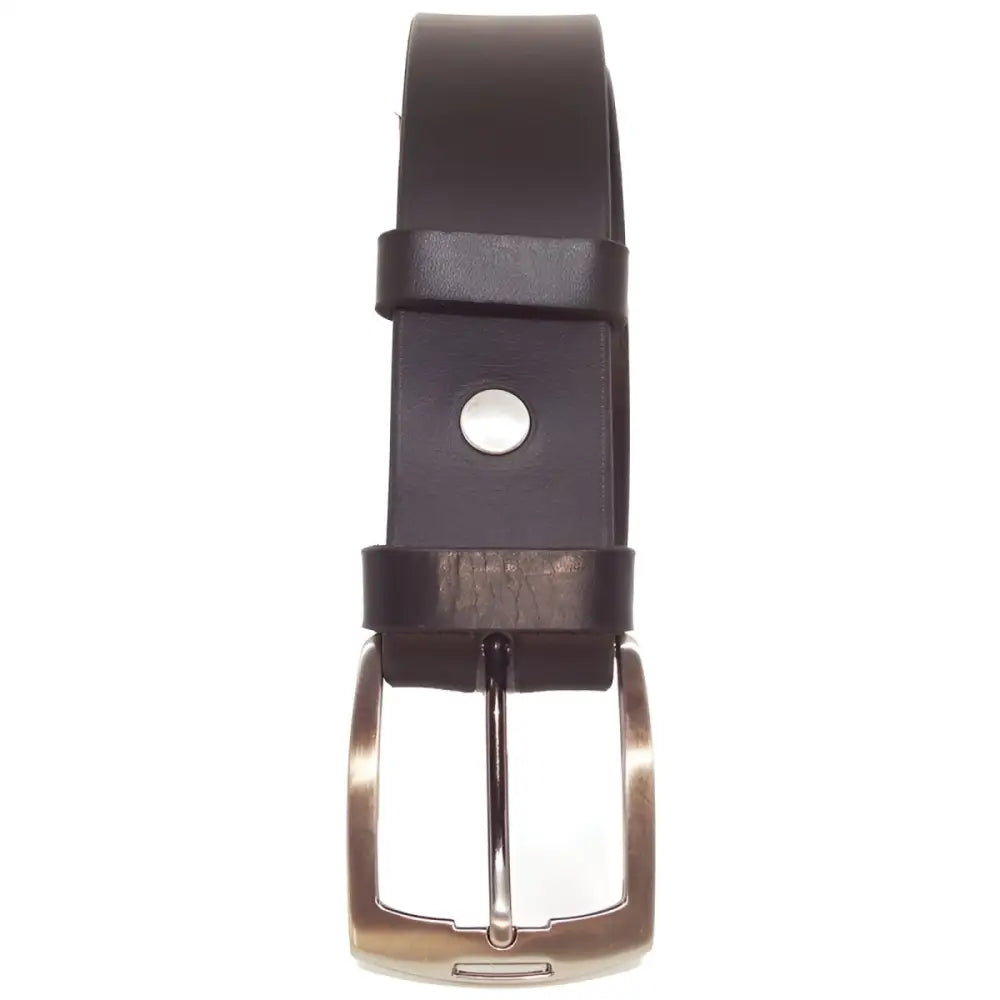 Brown leather belt with metal buckle displayed alongside Pink Leather Belt with Silver Buckle product