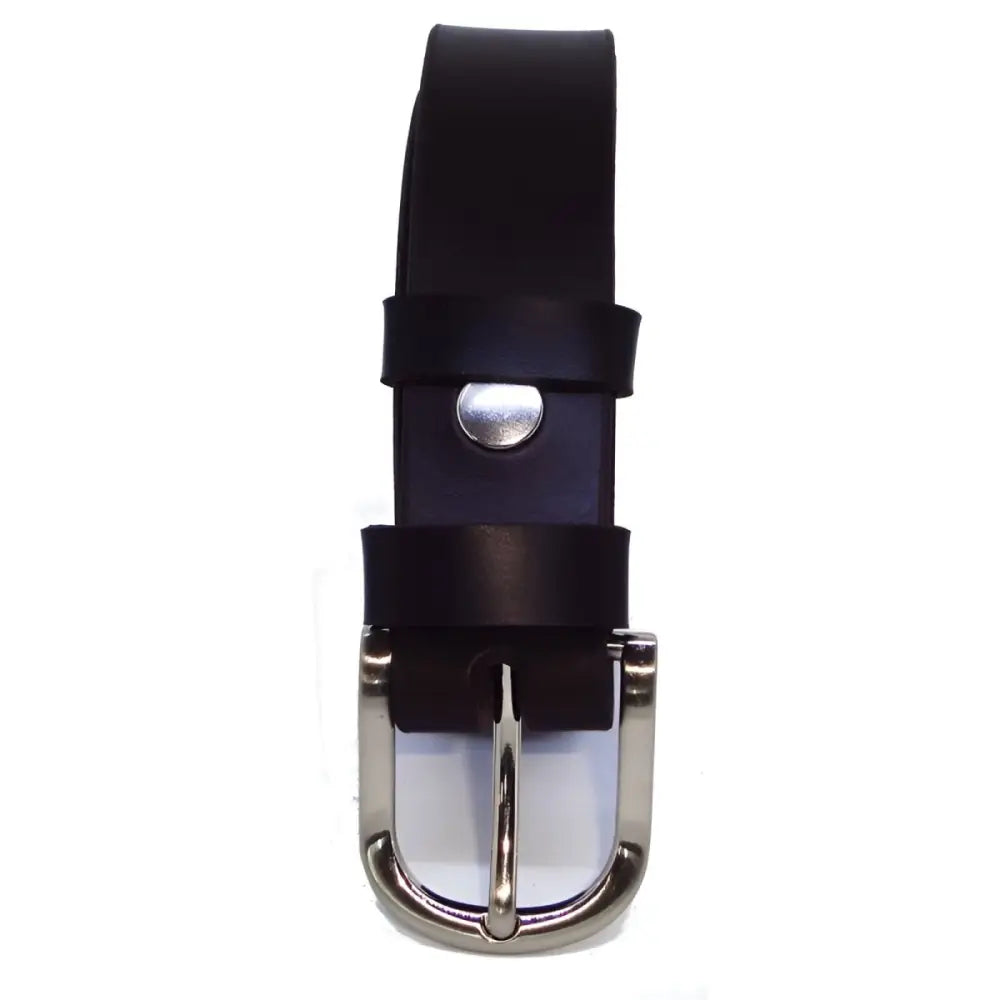 Full-grain leather belt in black with silver buckle for stylish accessories