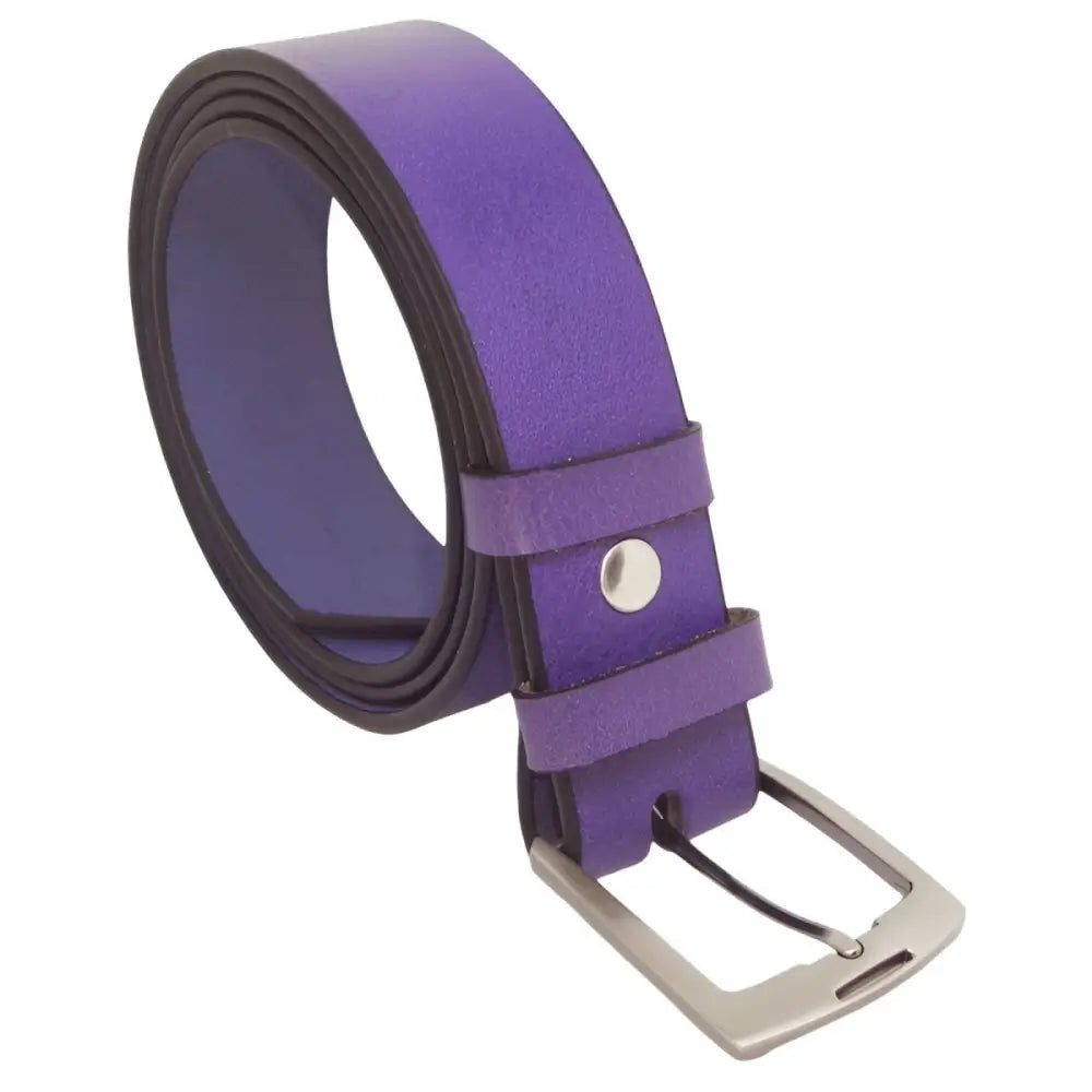 Purple leather belt with silver buckle displayed in Pink Leather Belt with Silver Buckle product image