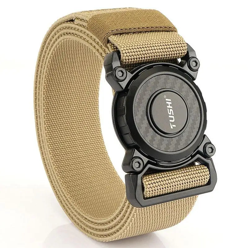 Tan nylon tactical belt with black buckle from Balki Model Tactical Belt Set
