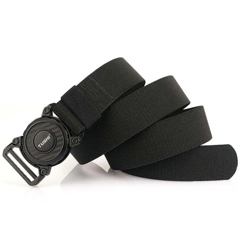Black canvas belt with circular buckle from Balki Model Tactical Belt Set