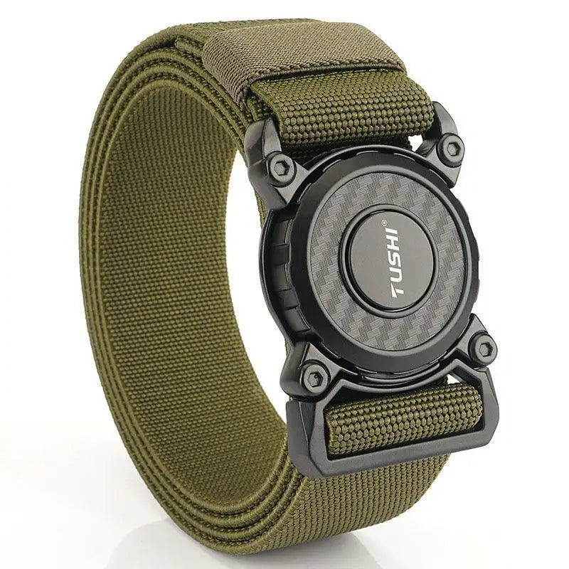 Olive green tactical belt from the Balki Model Tactical Belt Set with magnetic buckles