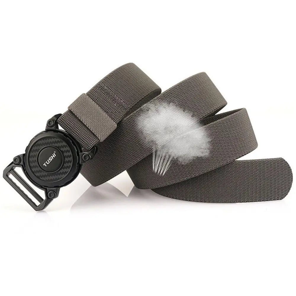 Gray woven belt with black buckle from Balki Model Tactical Belt Set with Magnetic Buckles