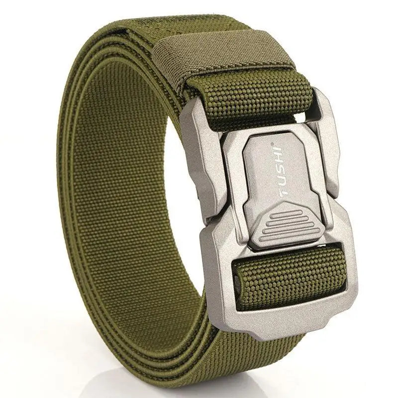 Olive green tactical belt with a metal buckle from Set of Three Tactical Belts collection