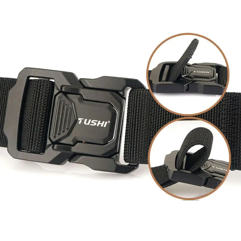 Set of three tactical belts with durable black fabric and sturdy metal buckles