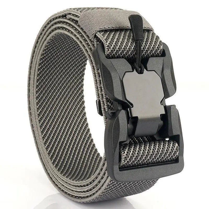 Gray and black woven belt with magnetic buckle, part of the Ketill Model Elastic Tactical Military collection