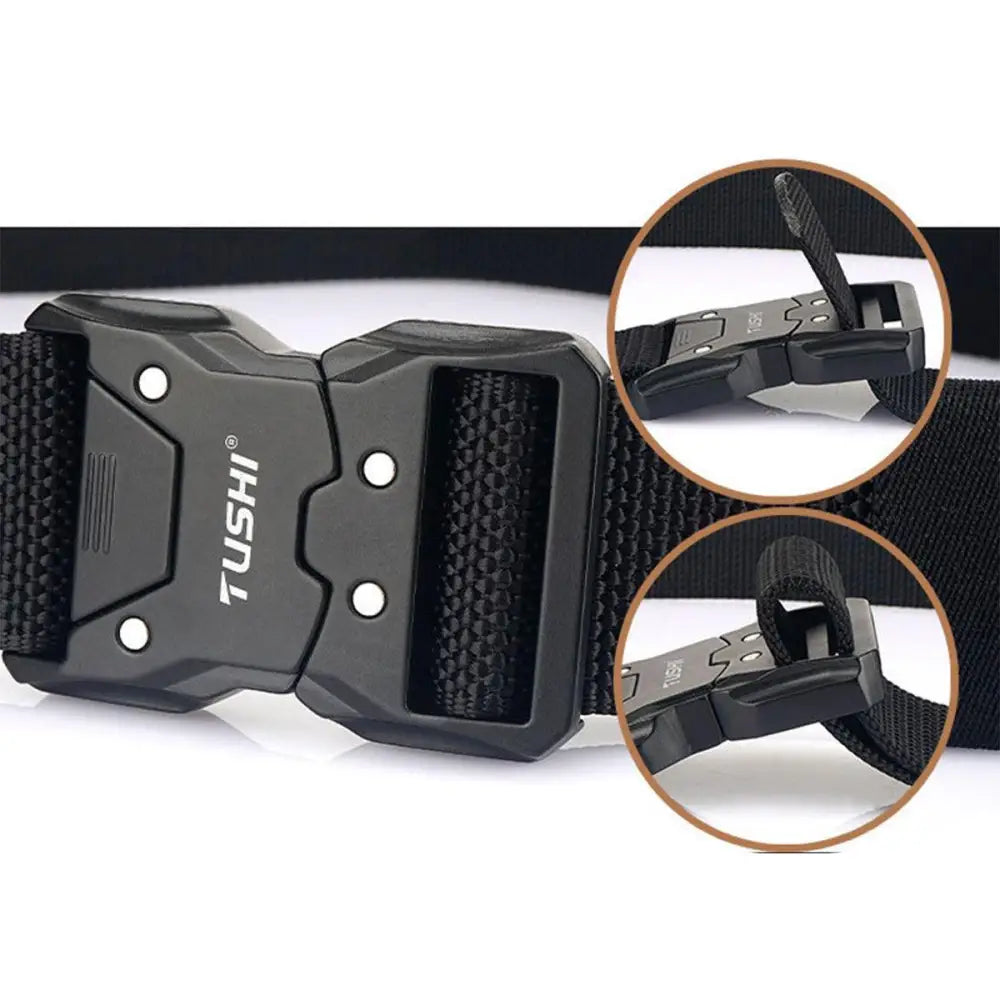 Black tactical belt with metal buckle from Khennal Belt Set with two TUSHI belts