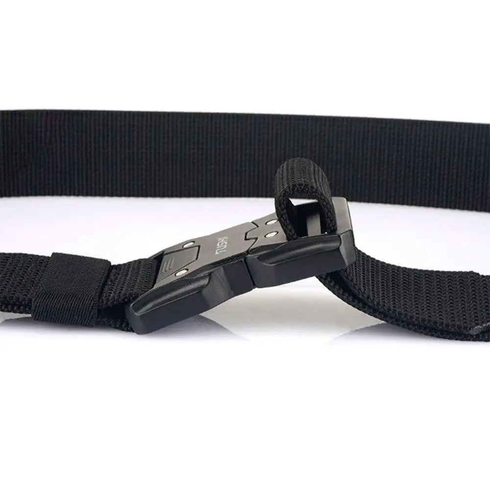 Black tactical belt with metal buckle from Khennal Belt Set with Two TUSHI Tactical and Nylon Belts