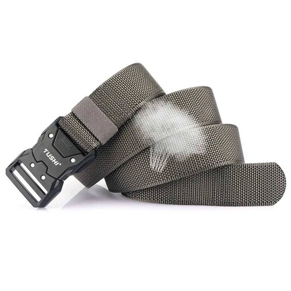 Gray woven khennal belt with black buckle from Khennal Belt Set with TUSHI Tactical and Nylon Belts