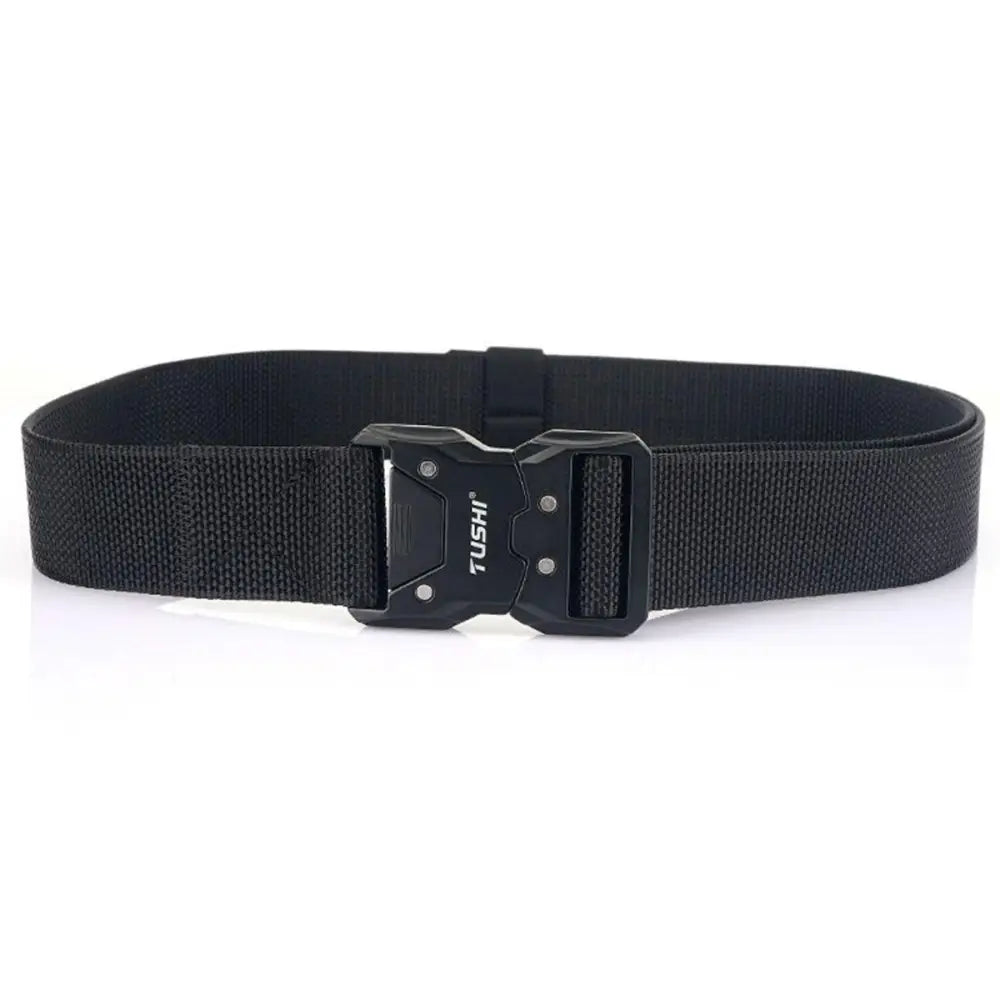Black nylon khennal belt with metal buckle from Khennal Belt Set featuring tactical design