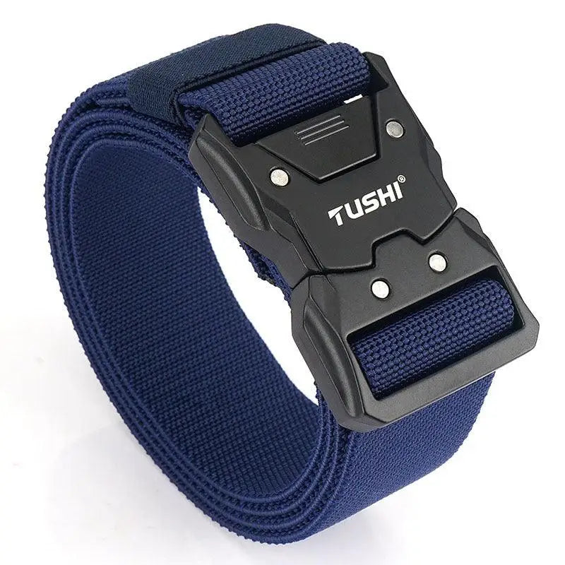 Blue woven khennal belt with black buckle from the Khennal Belt Set with TUSHI Tactical belts