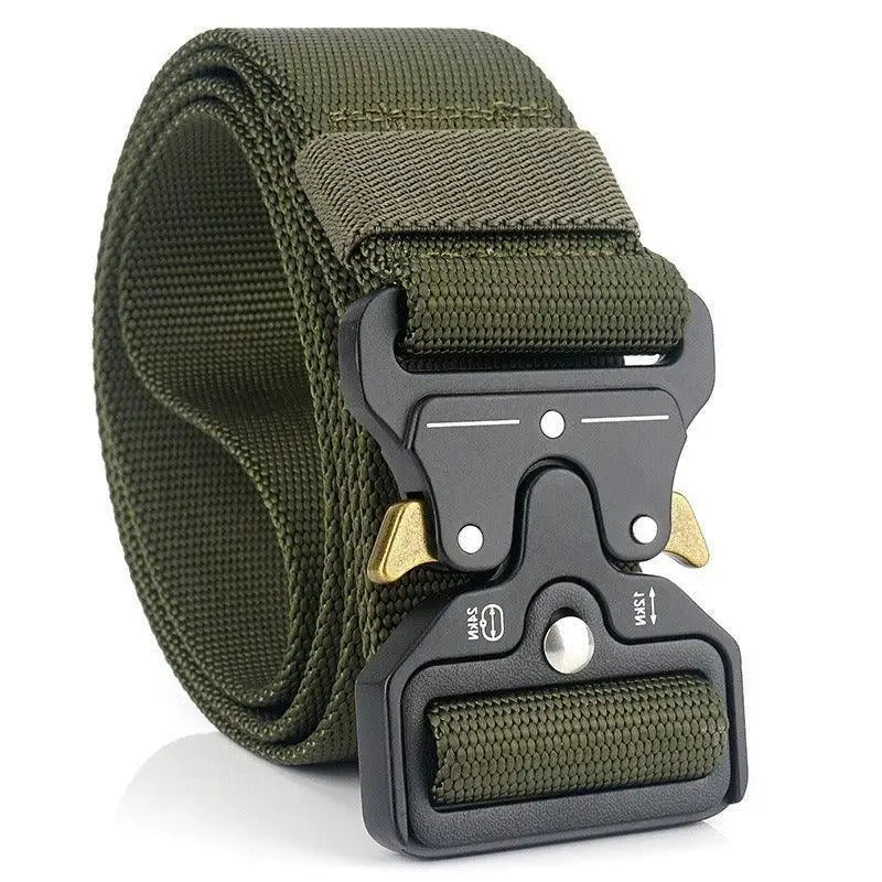 Olive green tactical belt with black metal buckle from Set of Three Tactical Belts collection