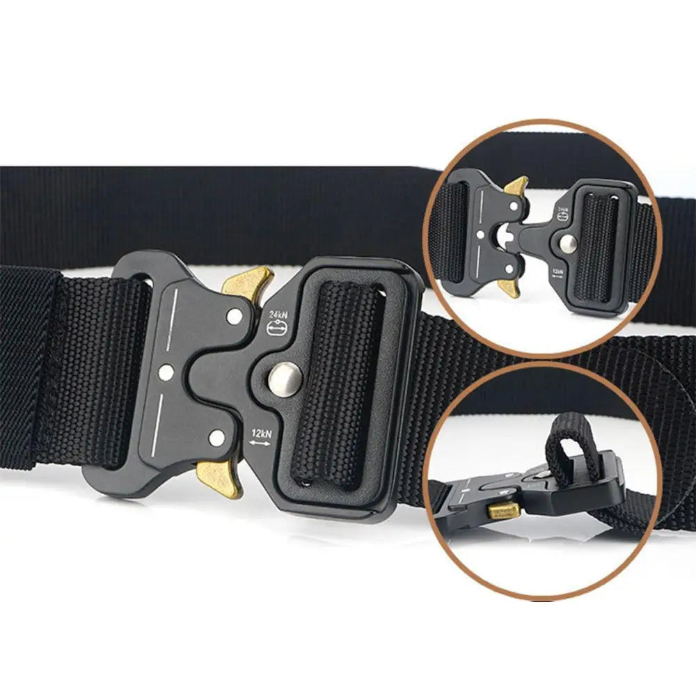 Black tactical belt with metal buckle from Set of Three Tactical Belts with Metal Buckles