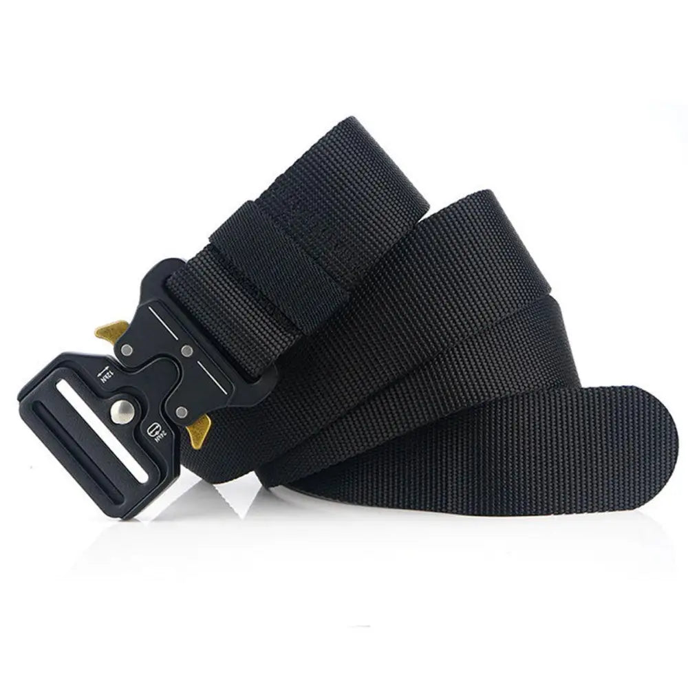 Black nylon tactical belt with metal buckle from Set of Three Tactical Belts in black and olive green