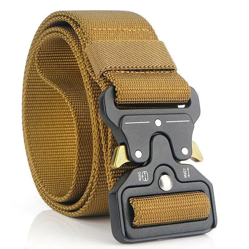 Tan tactical belt with black metal buckle from Set of Three Tactical Belts in Black and Olive Green
