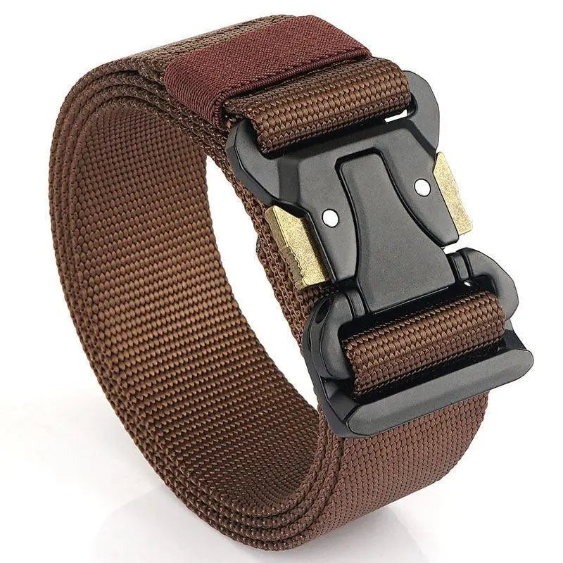 Brown tactical elastic military belt with black metal buckle from Hallfred Tactical Elastic Belts Set