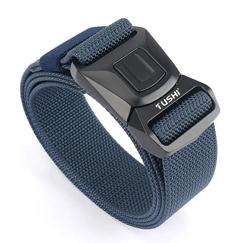 Blue woven belt with black buckle from Koll Tactical Military Belts Set Black Nylon