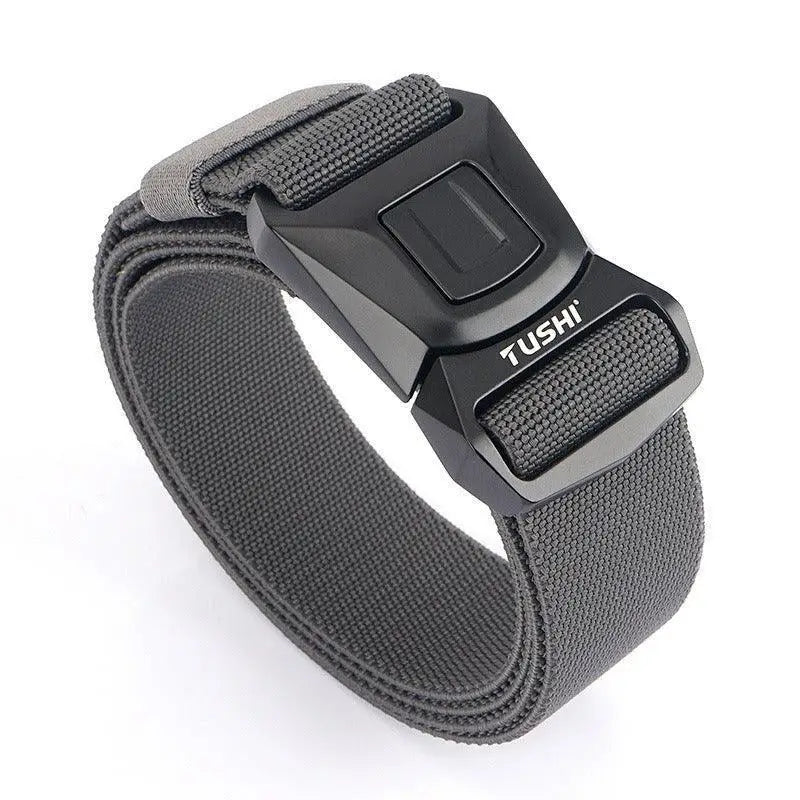 Gray woven Koll Tactical Military belt with black buckle for tactical military use
