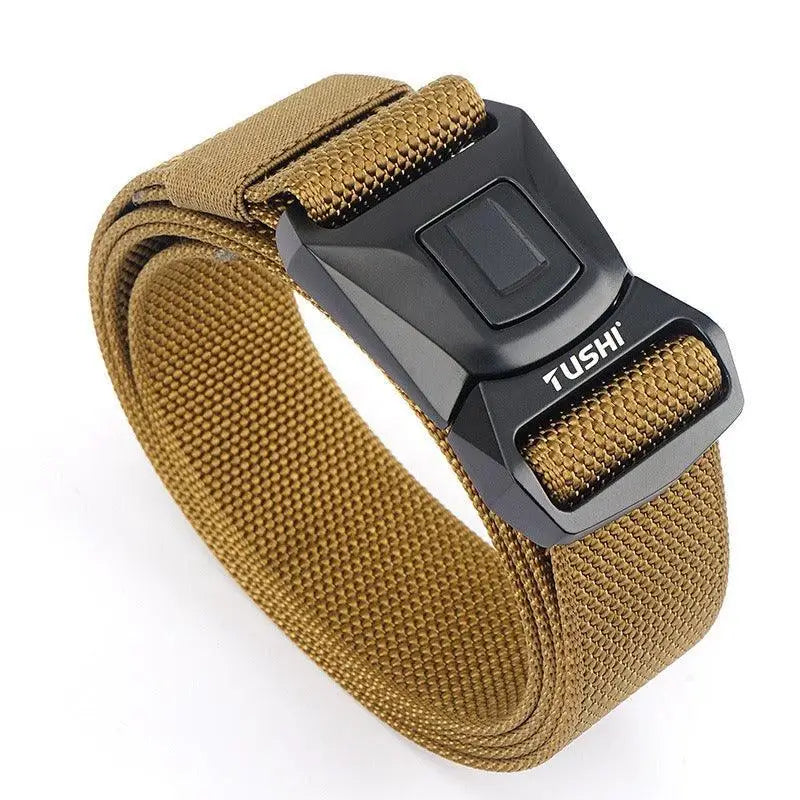 Brown woven Koll Tactical Military Belt with Black Metal Buckle for tactical military use