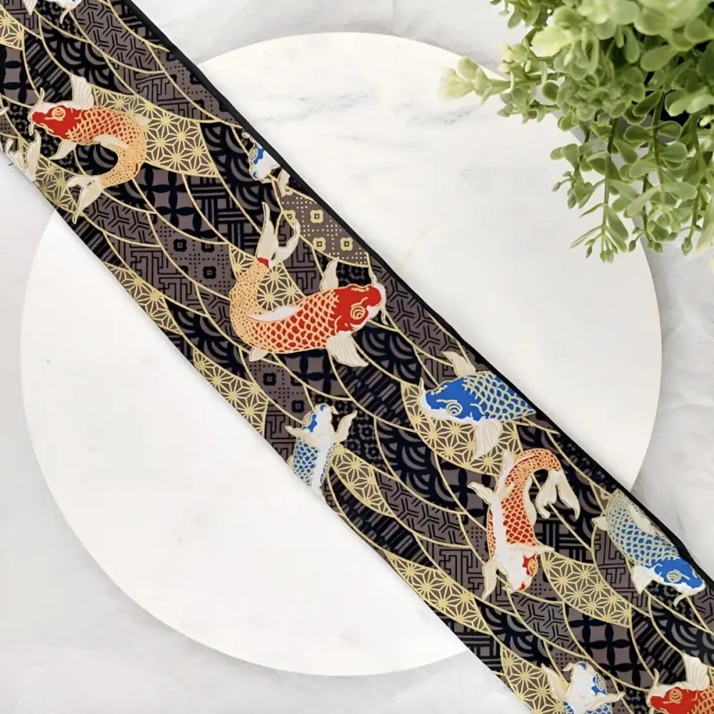 Koi fish patterned ribbon featuring koï carp pattern for pattern obi belt and accessories