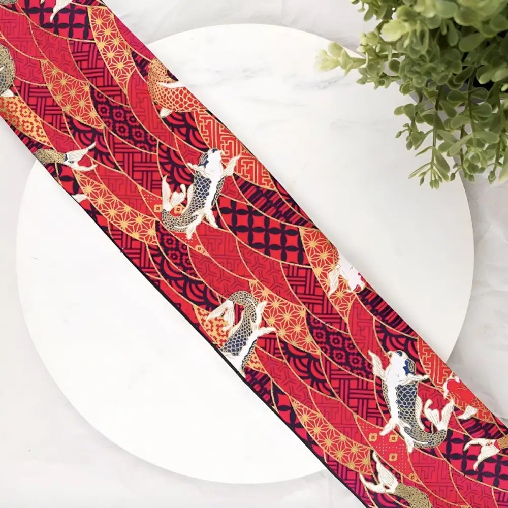 Red fabric with koï carp pattern for pattern obi belt and Carp Pattern Obi accessories