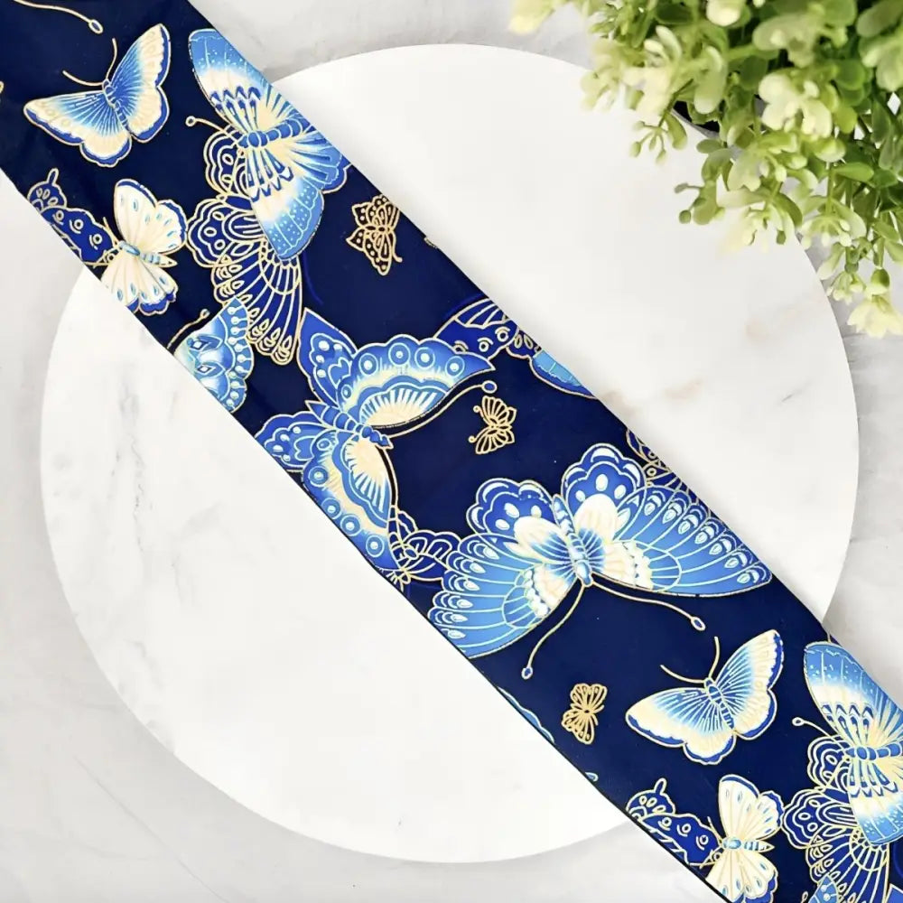Blue butterfly patterned ribbon from the Blue Butterfly Patterned Fabric Accessories Collection