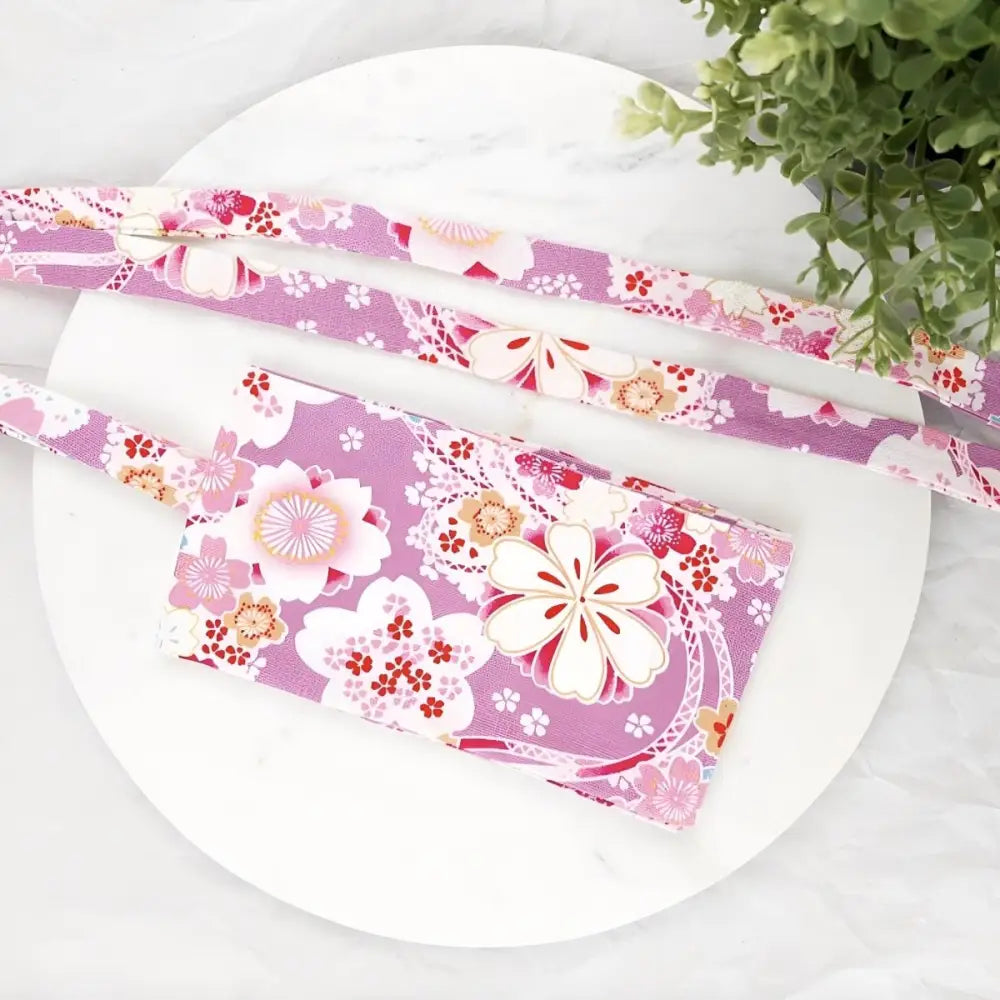 Floral patterned purple ribbon luggage tag from Floral Patterned Purple Ribbon Luggage Tag and Obi Belt
