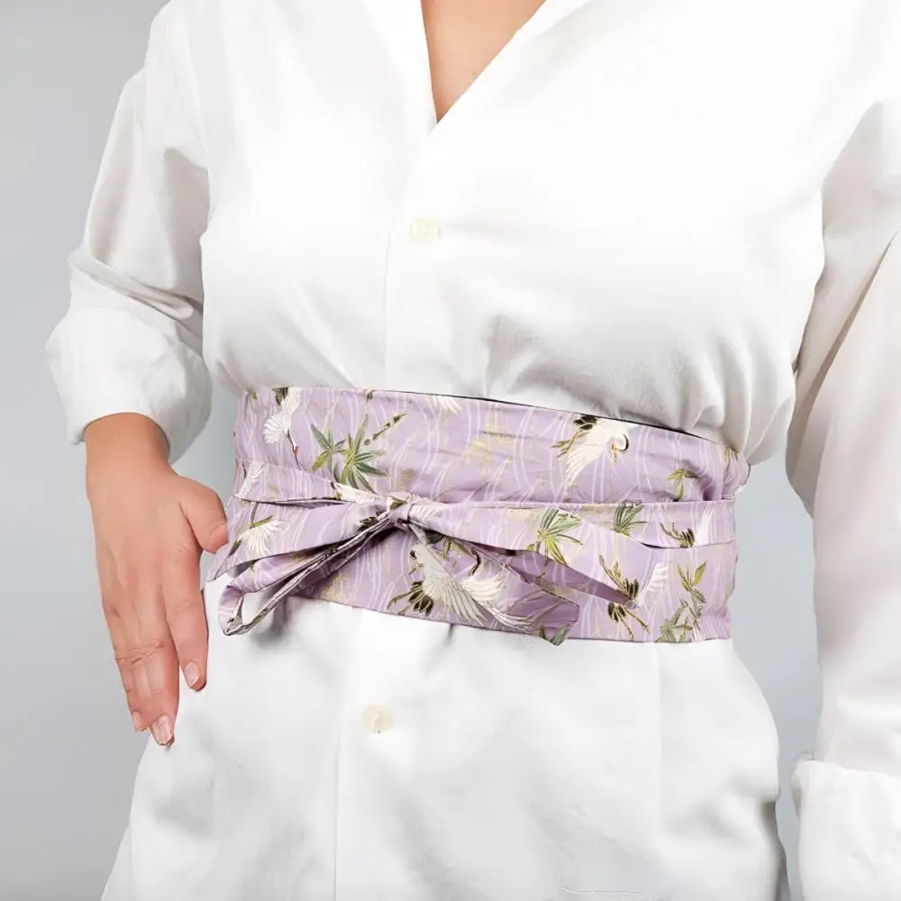 Floral patterned obi belt from Lavender Crane Fabric Set for elegant traditional wear