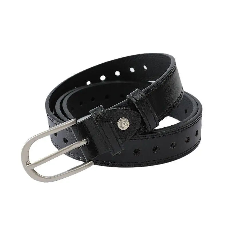 Tatiana Model black leather belt with U-shaped silver buckle for stylish accessories