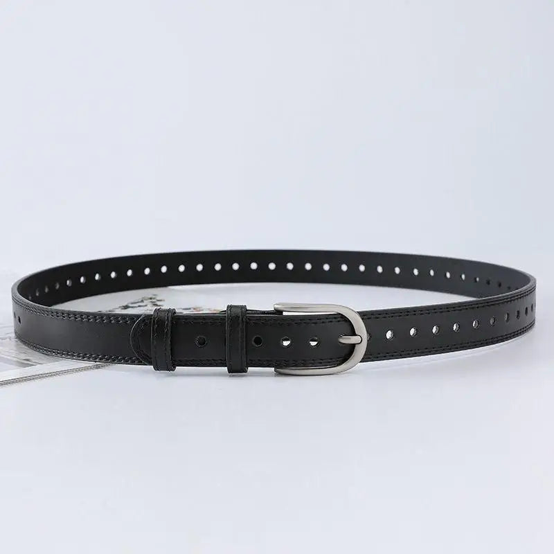 Tatiana Model Black Leather Belt with U-Shaped Silver Buckle for stylish accessories
