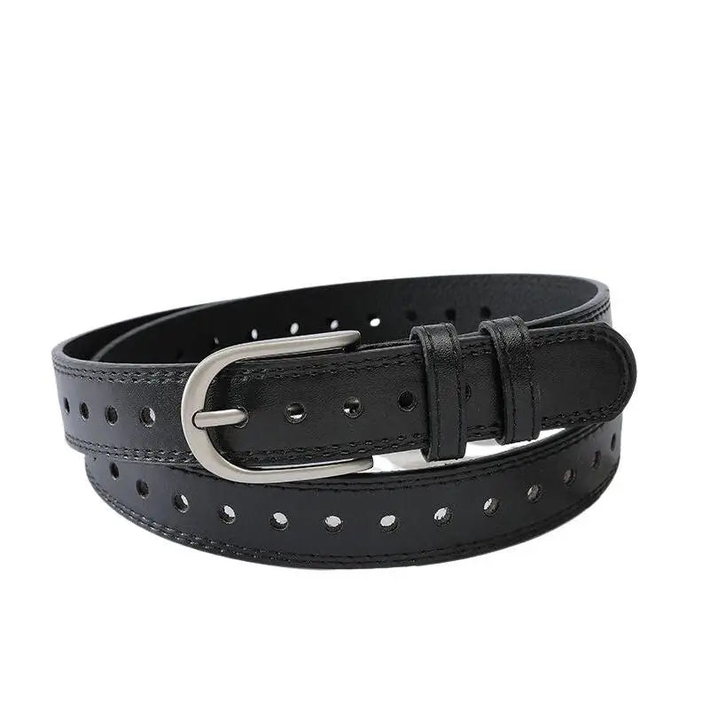 Tatiana Model Black Leather Belt with U-Shaped Silver Buckle for stylish accessories