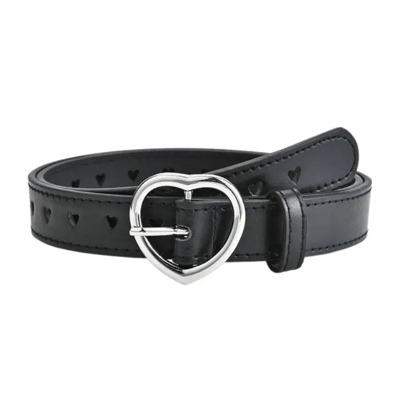 Love Model colorful heart-perforated leather belt with black belt and heart-shaped buckle