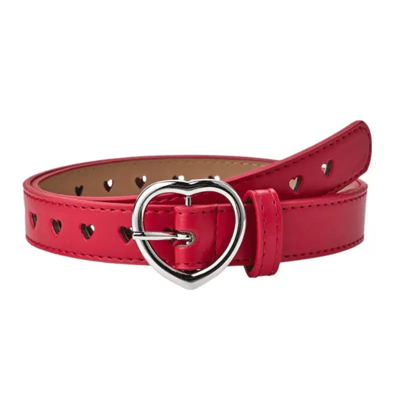 Love Model colorful heart-perforated leather belt with red heart buckle for stylish wear